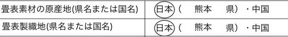 原産地表示（例）